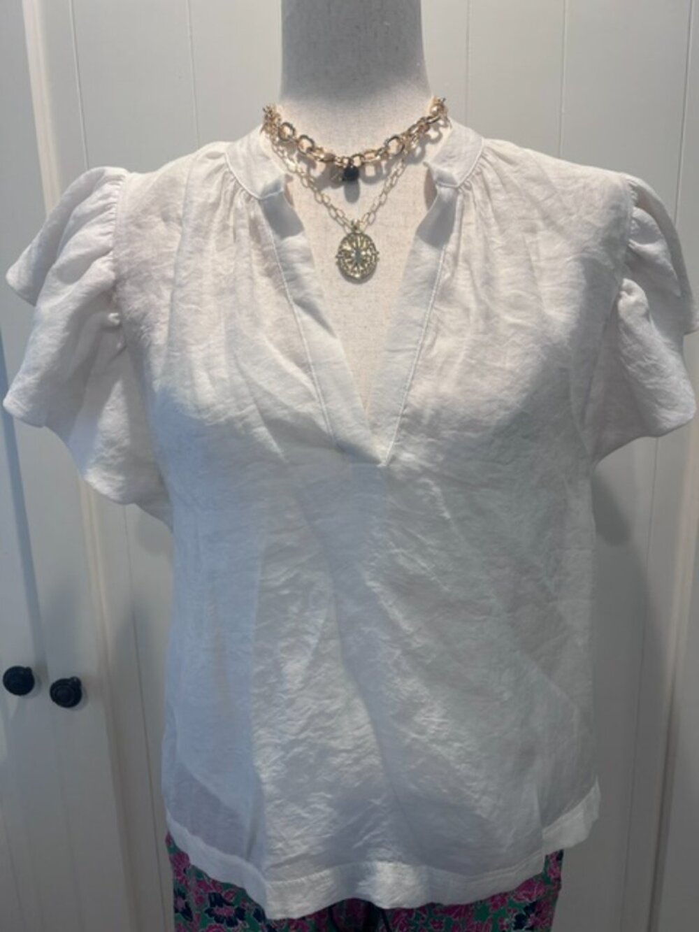 Jonathan Simkhai Sleeveless Ruffle Top, With Lining insert, Off White, Size S